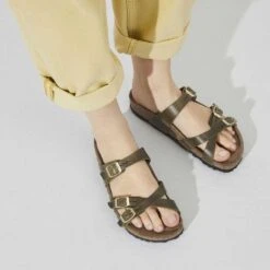 Birkenstock Women's Franca Cork Green Olive Oiled Leather Sandal - Regular/Wide -Men Shoes Store 1023310 f closeup f