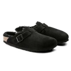 Birkenstock Boston Shearling Black Suede Leather- Regular/Wide -Men Shoes Store 259883 pair 1